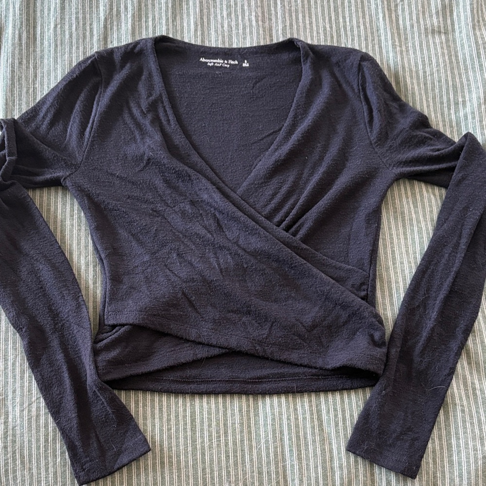 Abercrombie & Fitch Black Wrap-Style Long Sleeve Top